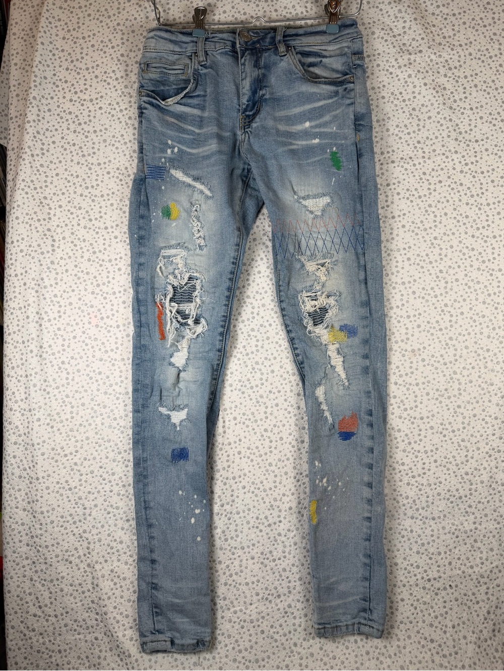 Embellish NYC Men’s Distressed Rip & Repair Skinny Streetwear Jeans Size 30